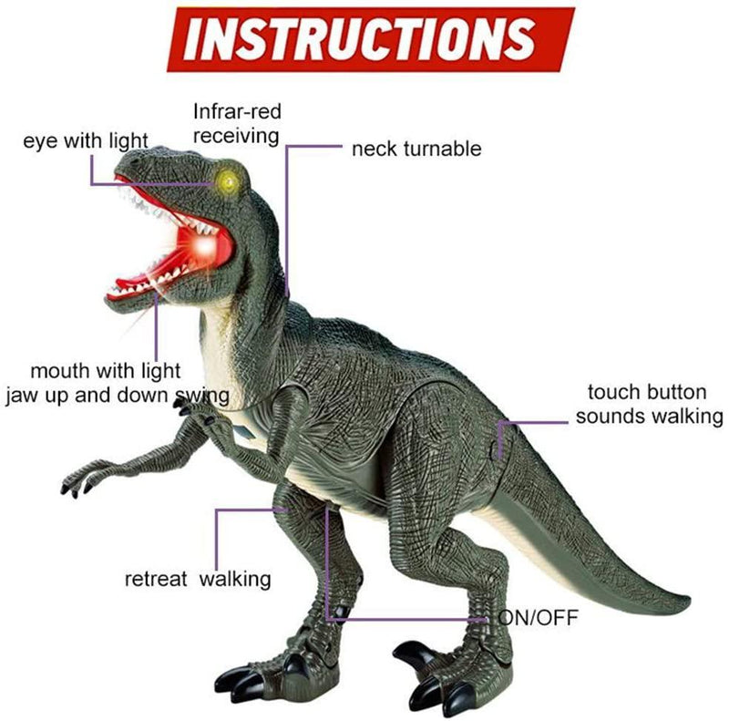 Remote Control R/C Walking Dinosaur Toy with Shaking Head; Light Up Eyes & Sounds (Velociraptor); Gift for kids Amazon Platform Banned