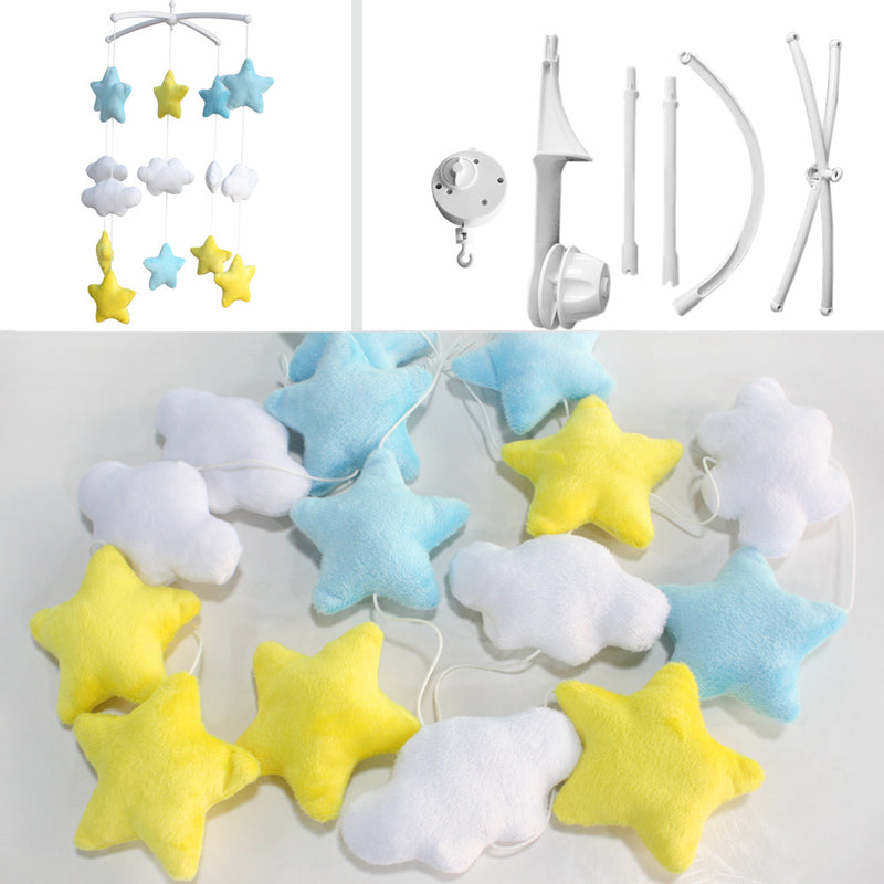 Handmade Plush Baby Crib Mobile Cute Blue Yellow Star Cloud Baby Musical Mobile Kids Room Decor