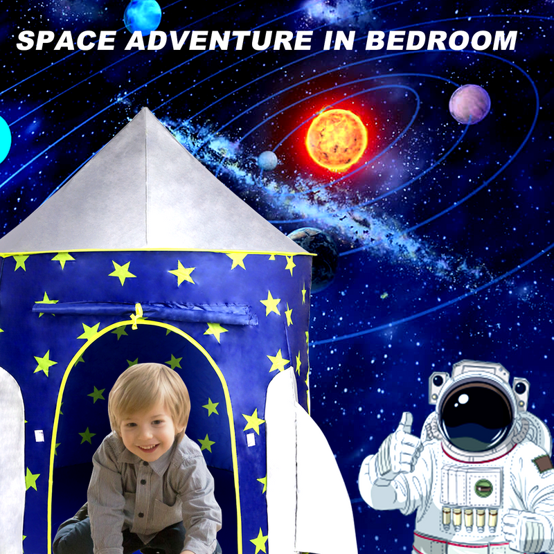 Kids Tent Rocket Spaceship; Kids Play Tent; Unicorn Tent for Boys & Girls; Kids Playhouse; Pop up Tents Foldable; Toddler Tent; Gift for Kids; Indoor & Outdoor; Blue; Space Theme