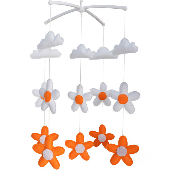 Baby Crib Mobile White Orange Flowers Handmade Musical Mobile Baby Shower Gift Nursery Decor