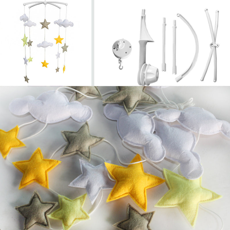 Handmade Baby Crib Mobile Yellow Brown Star Baby Musical Mobile Kids Room Nursery Decoration