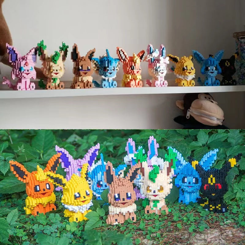 Micro-Particle Building Bblocks Elf Pokémon Eevee Family Doll Mmini Assembled Building Blocks Toys Parent-child Teaching Game