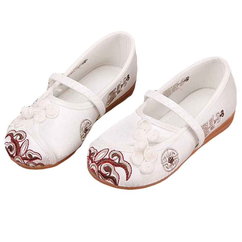 White - Girls Ballet Flats Chinese Traditional Embroidery Shoes Slip On Shoes