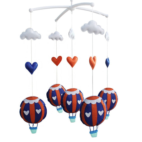 Blue Orange Hot Air Balloons Handmade Infant Gift Baby Musical Crib Mobile Boys Girls Nursery Room Decor