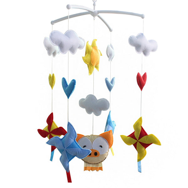 Handmade Baby Crib Mobile Animal Hanging Musical Mobile Infant Nursery Room Toy Decor; Pig and Windmill