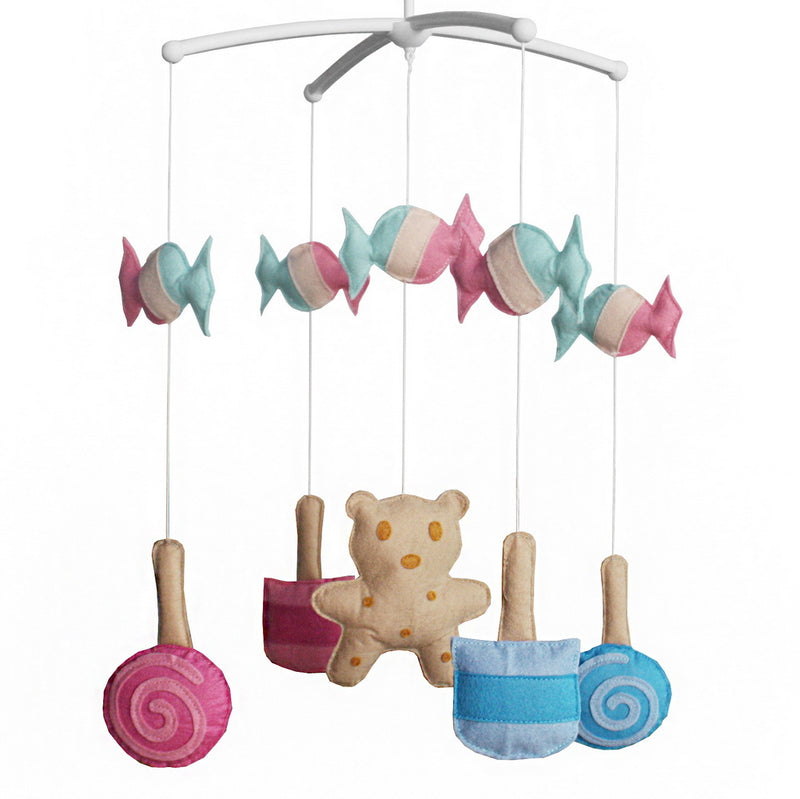 Pink and Blue Baby Crib Mobile Baby Musical Mobile Crib Mobile for Boys and Girls Nursery Decor; Bear and Candy