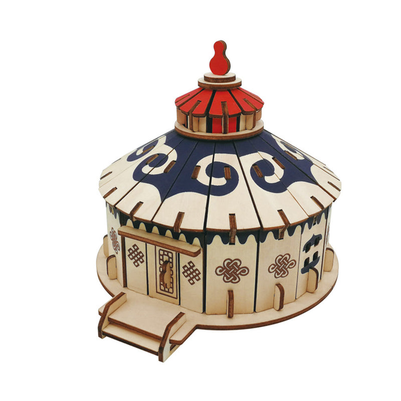 3D Wooden Puzzle for Adult DIY Assembly Chinese Yurt Cityscape Model Home Decor Gift