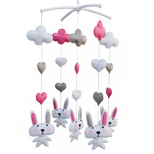 Little White Rabbit Handmade Baby Crib Mobile Animal Baby Nursery Mobile Toy Hanging Decor Boys Girls Baby Shower Gift