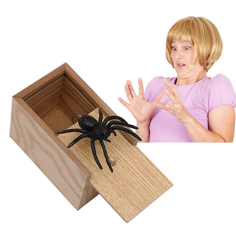 Funny Scare Box Prank Spider Wooden Fidget Anti-stress Interest Play Trick Joke Surprise Adult Halloween Toys For Children Gifts