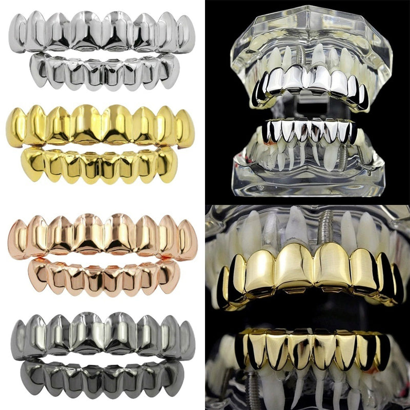 New Unisex 18K Hip Hop Teeth Grill Set; Top Bottom Mouth Teeth Grills Fashion Removable Dental Grills Jewelry ROC