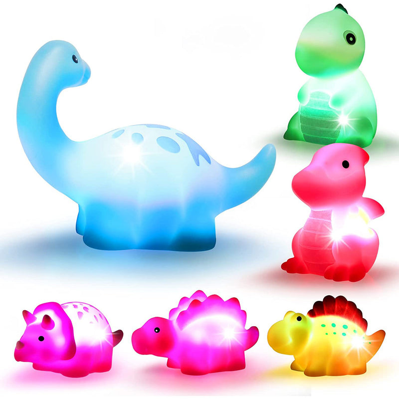 6 Pcs/Pack Dinosaur Bath Toys Light-UpFloating Bath Toys Set For Baby Toddlers Kids; Birthday Easter Christmas Shower Pool Bath Toys; Boys Girls Children Preschool Bathtub Bathroom Toy