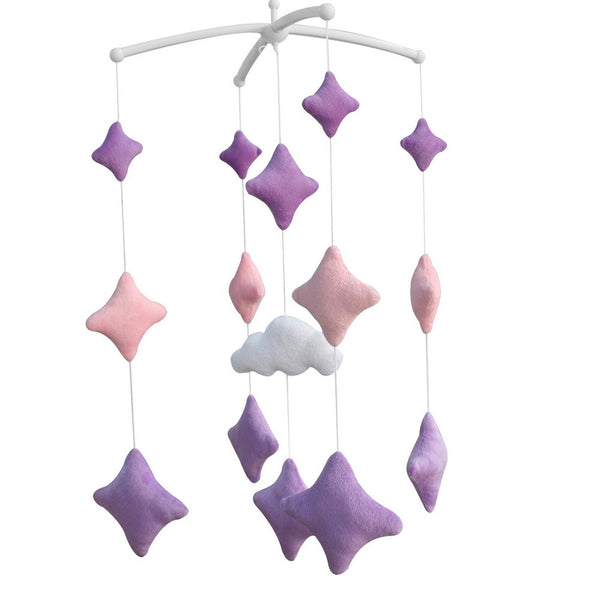 Handmade Plush Baby Crib Mobile Cute Purple Pink Star Baby Musical Mobile Kids Room Decor for Girls