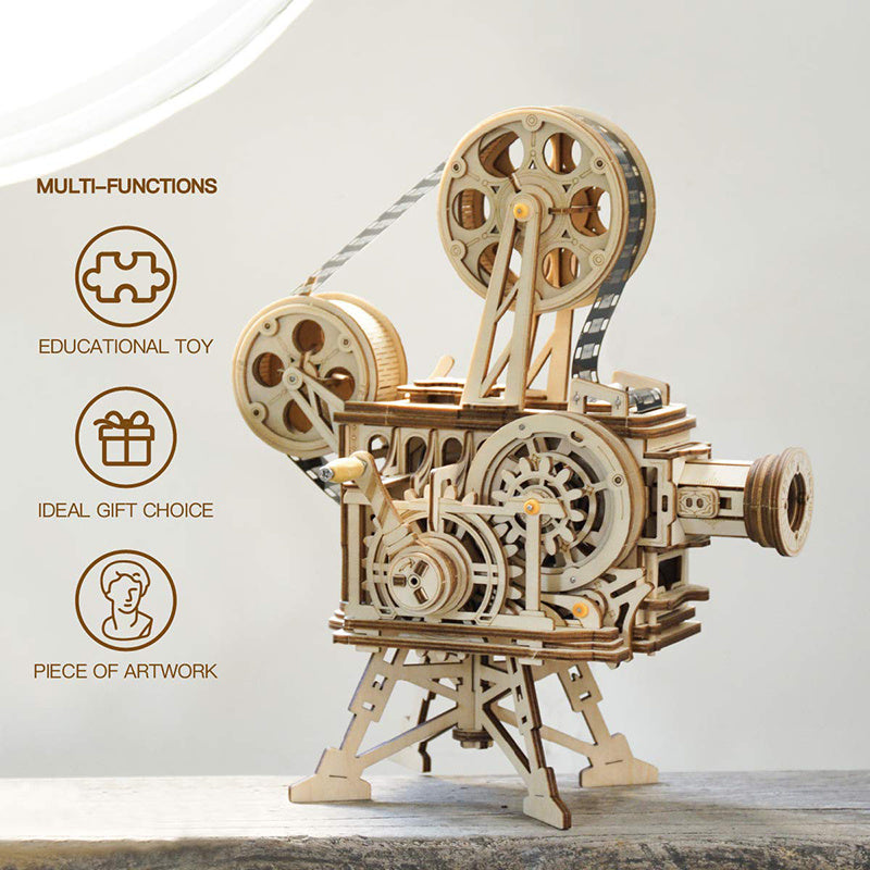 Robotime ROKR Hand Crank Projector Classic Film Vitascope 3D Wooden Puzzle Model Building Toys for Children Adult LK601