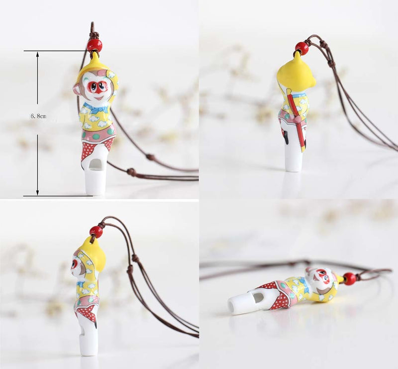 5 Packs Ceramic Whistles Necklace Colorful Monkey King Shape Decorated Handmade Crafts