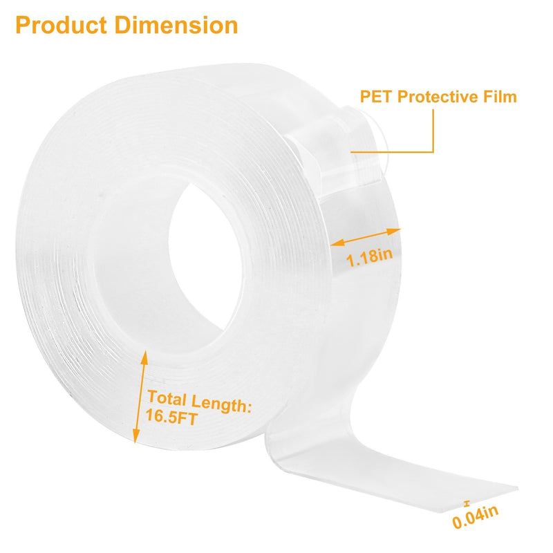 16.5FT Nano Double Sided Adhesive Tape Washable Traceless Removable Reusable Sticky Tape