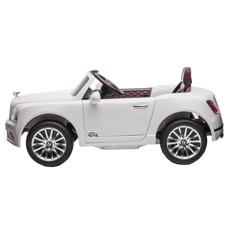 12V Electric Kid Ride On Car; Bentley Mulsanne Licensed Cars for Kids; Battery Powered Kids Ride-on Car White; 4 Wheels Motorized Vehicles Children Toys; 2 Speeds; LED Headlights