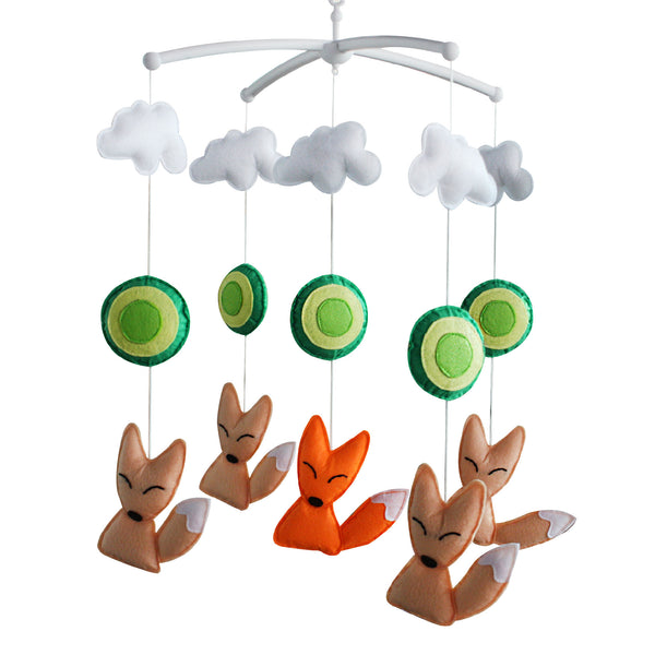 [Animal Friends-Foxes] Nursery Crib, Baby Gift Musical Mobile, Colorful Decor