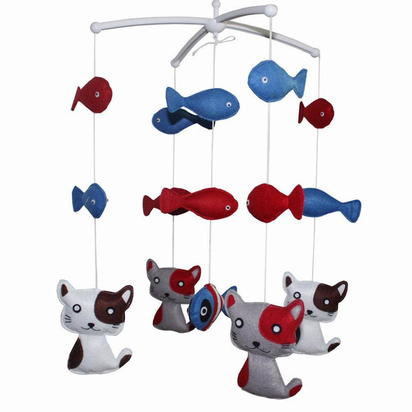 Handmade Cute Baby Crib Mobile Bed Bell Musical Mobile Hanging Nursery Decor; Cat and Fish