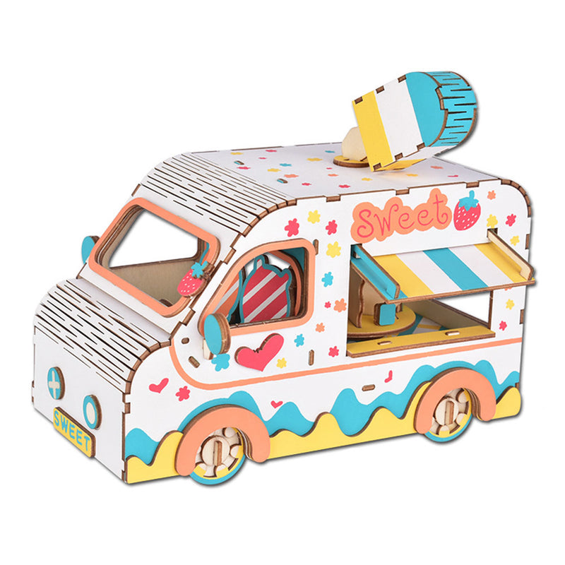 3D Wooden Puzzle for Kids DIY Assembly Jigsaw Model Kit Home Decor Gift - Ice Cream Truck