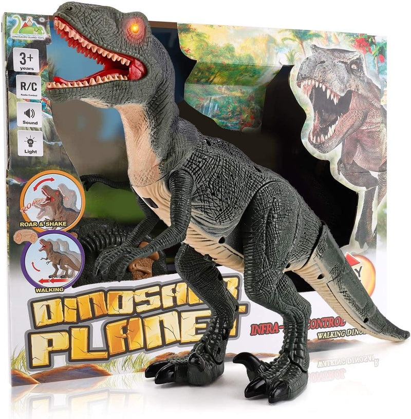 Remote Control R/C Walking Dinosaur Toy with Shaking Head; Light Up Eyes & Sounds (Velociraptor); Gift for kids Amazon Platform Banned