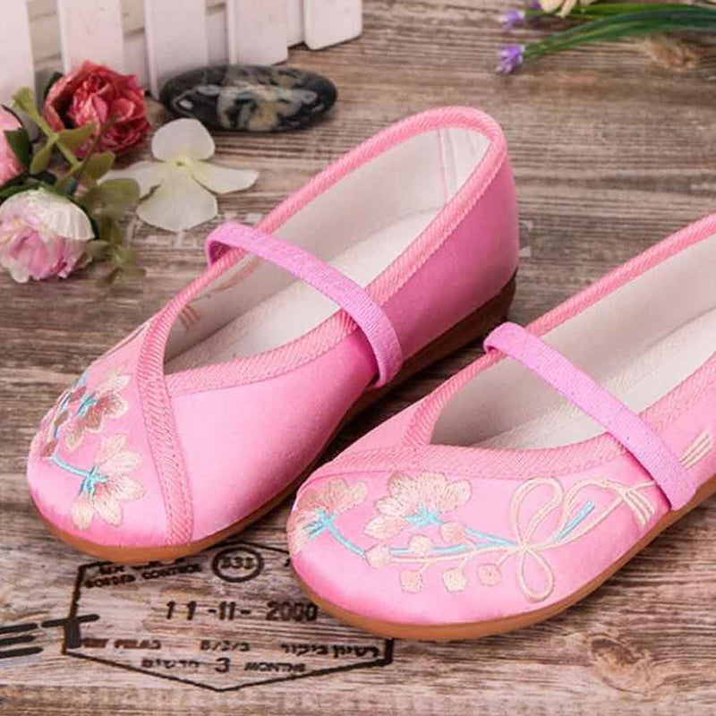 Pink - Chinese Traditional Embroidery Shoes Girls Ballet Flats Slip On Shoes