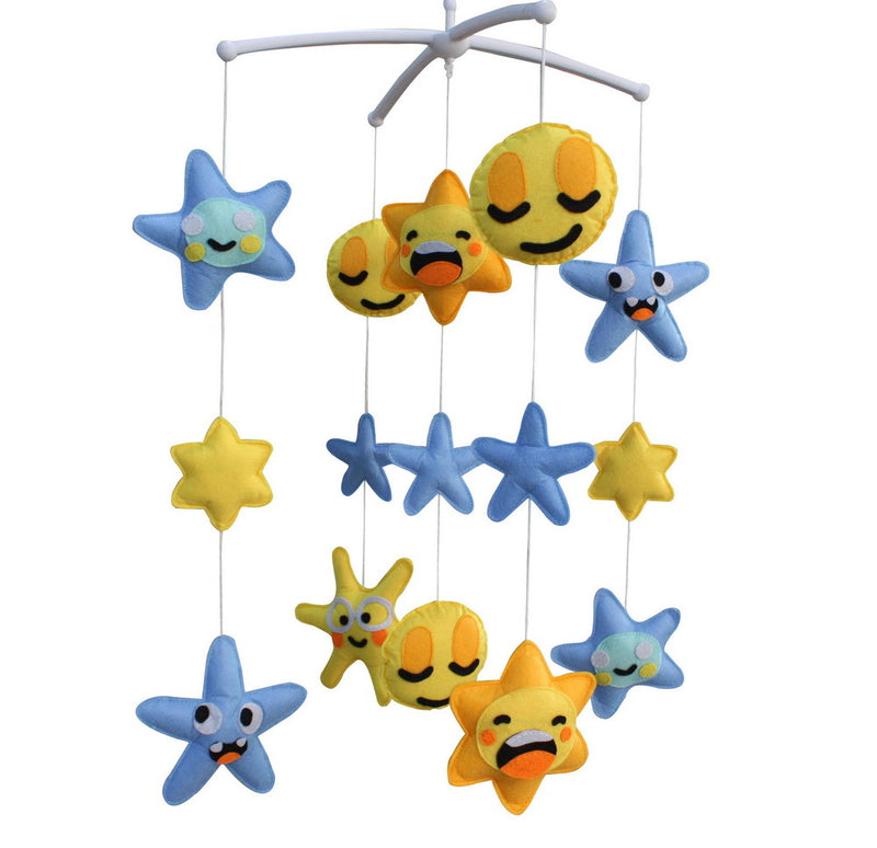 Blue Star Sun Yellow Moon Baby Crib Mobile Nursery Room Decor Baby Mobile for Crib