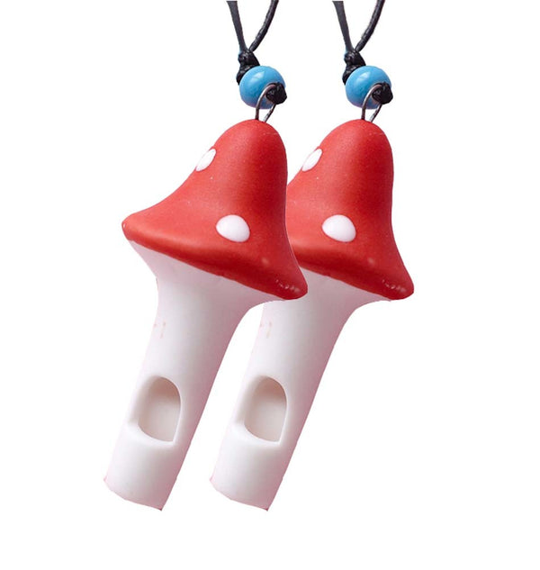 2 Packs Whistles Necklace Ceramic Mushroom Shape Pendant Lovely Kids Toy; Red