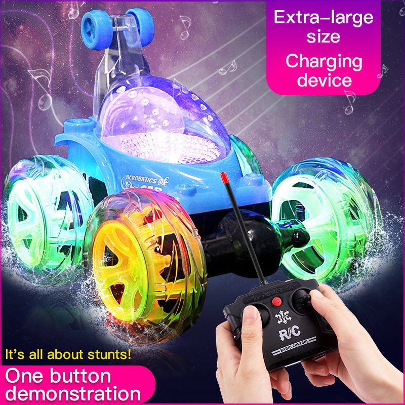 18cm Children's Remote Control Toy Car Large Size 360° Rotating Dumper Car Stunt Car With Lights And Music