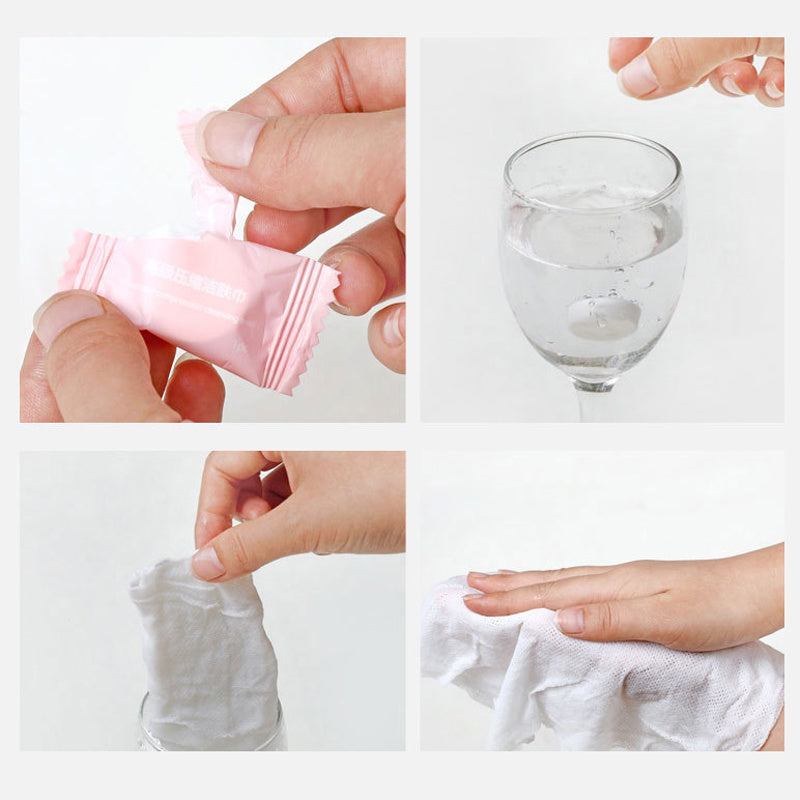 30pcs Compressed Travel Cotton Towel Magic Towel Portable Face Towel Soft Napkin Perfect Candy Tissue Water Wet Cleaning Wipe