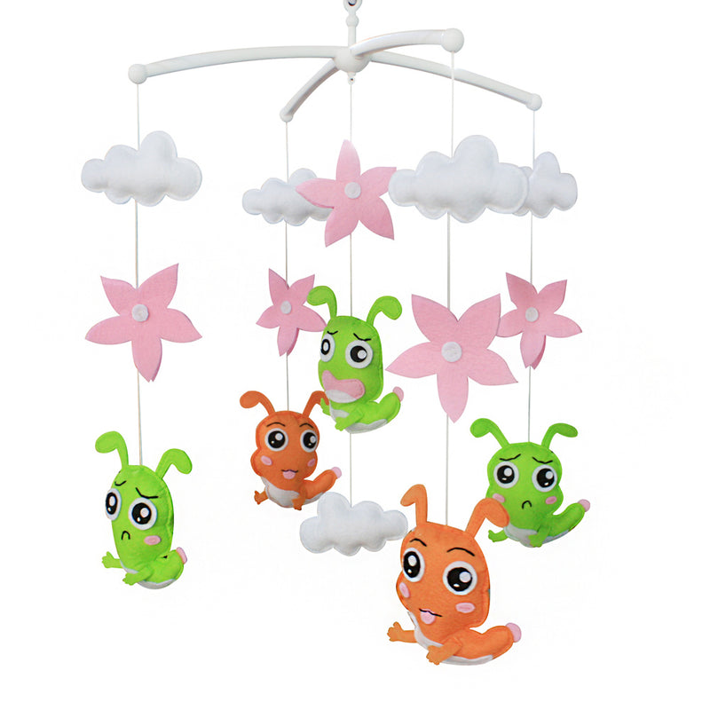 Green Orange Cute Caterpillar Handmade Baby Musical Crib Mobile Hanging Toy Gift Boys Girls Nursery Room Decor