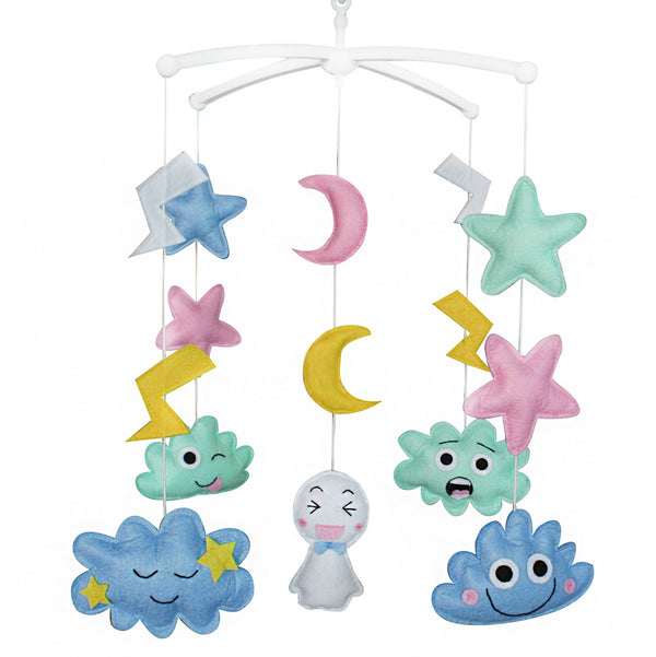 Blue Pink Baby Crib Bell Handmade Musical Mobile Baby Shower Gift Nursery Decor; Sunny Doll