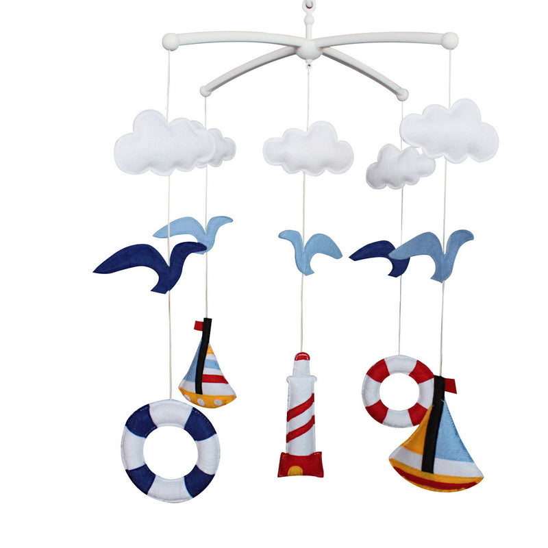 Blue Sea Gull Boat Red Lighthouse Handmade Baby Musical Crib Mobile Hanging Toy Gift Boys Girls Nursery Room Decor