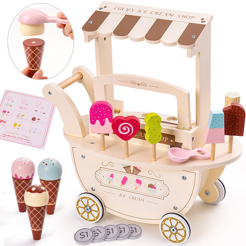 Ice Cream Cart for Kids Toddlers; Food Toys Gift for Boys Girls; (1piece an order)