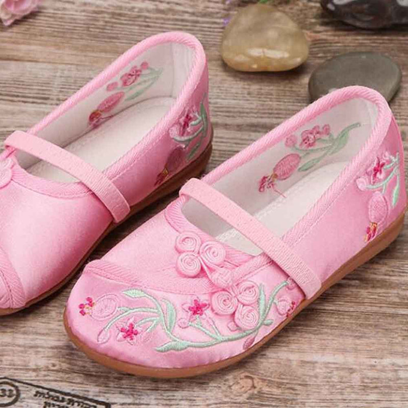 Pink - Chinese Traditional Embroidery Shoes Flower Loafers Girls Ballet Flats