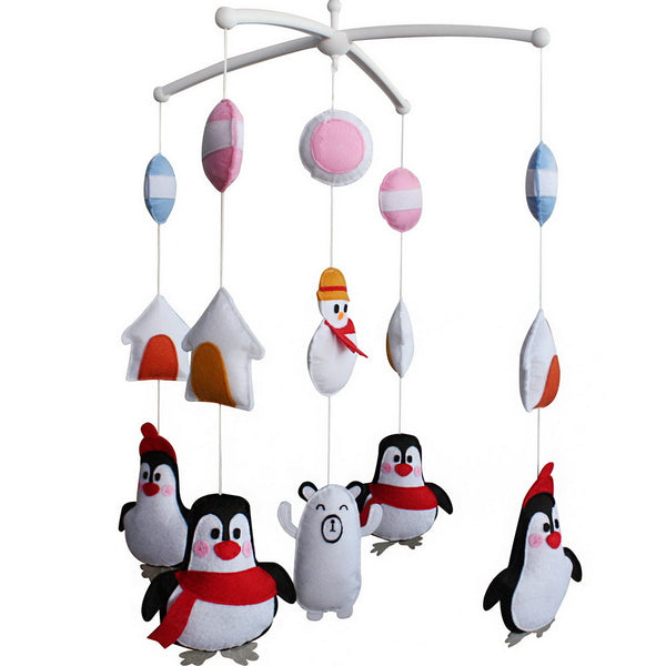 Penguin Bears Snowman Baby Crib Mobile Infant Room Nursery Decor Hanging Musical Mobile Crib Toy