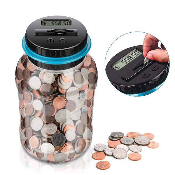 Digital Counting Money Jar; Big Piggy Bank; Piggy Bank For Kids; Piggy Bank Digital Counting Coin Bank; Money Saving Jar; Holds Over In 800; Powered By 2AAA Battery (Not Included)