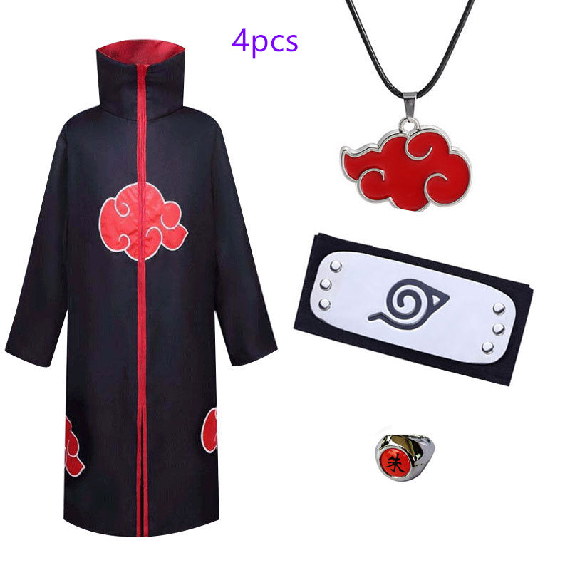 Naruto Cosplay Costume Props Ring; Gloves Red Cloud Robe Cloak Kimono Akatsuki Headband Kunai Suit Adult Child Cos Gift