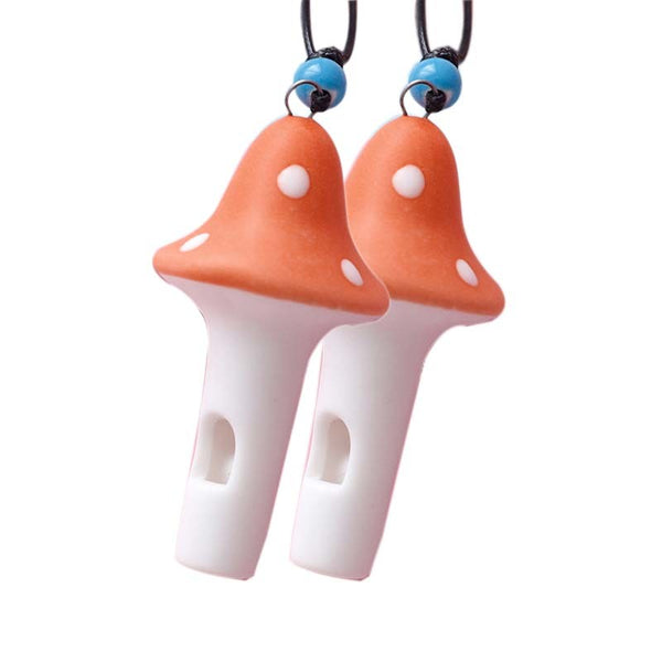 2 Packs Whistles Necklace Ceramic Mushroom Shape Pendant Lovely Kids Toy; Orange