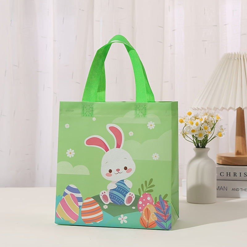 4pcs Easter Gift Tote Bags; Bunny Non Woven Goodie Treat Eggs Bags With Handles; For Easter Kids Party Favor And Egg Hunt; 9*8.7*4.3inch