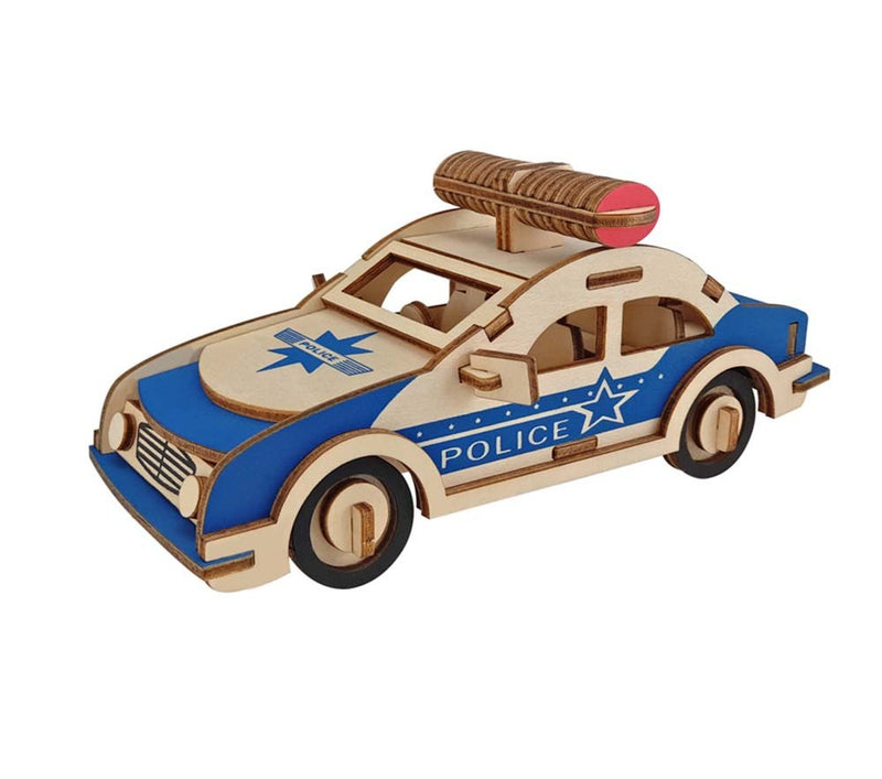 Police Car Wooden 3D Model Puzzle Kids DIY Jigsaw Brain Teaser Building Blocks