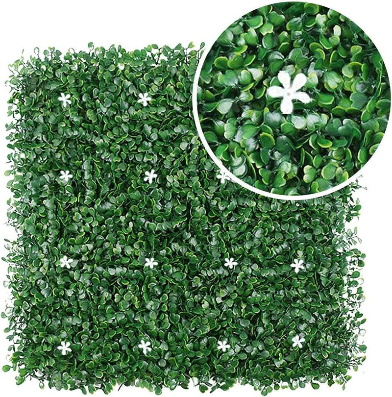 Artificial Hedge Boxwood Panels Plant Faux Greenery Panels UV Protected Privary Screen Indoor Outdoor Use Garden Fence Home Decor Greenery Panels Wall Pack of 6 Pieces 20''x 20''