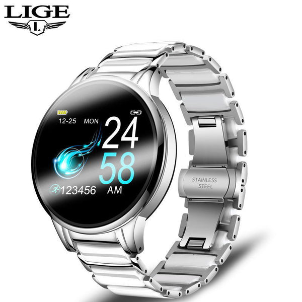 LIGE cross-border smart watch ceramic watch chain watch multi-function sports waterproof watch blood pressure itching