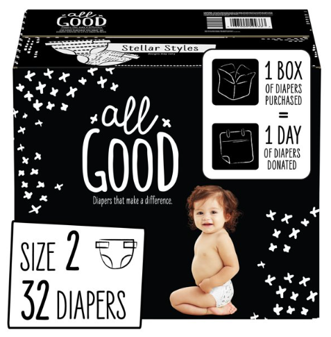 All Good Absorbent and Hypoallergenic Diapers, Size 2, 32 Ct