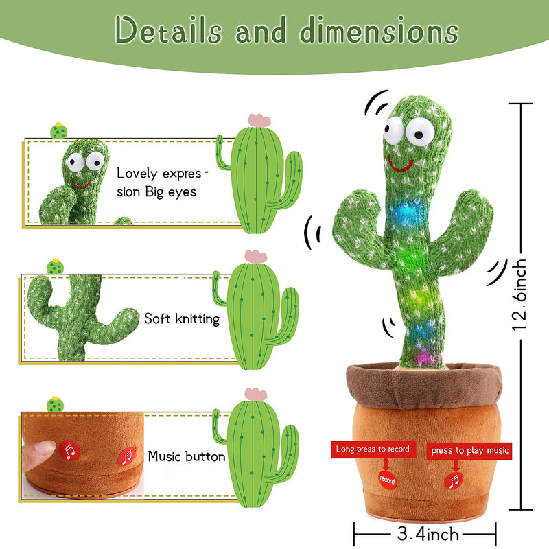 Baby Dancing Cactus Talking Cactus Toys; Wriggle Singing Cactus Repeats What You Say; Baby Boy Toys; Plush Electric Speaking Cactus ; Baby Girl 15 Second Voice Recorder Toy