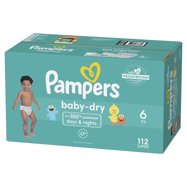 Pampers Baby-Dry Extra Protection Diapers Enormous Packs Size 6, 112 Count