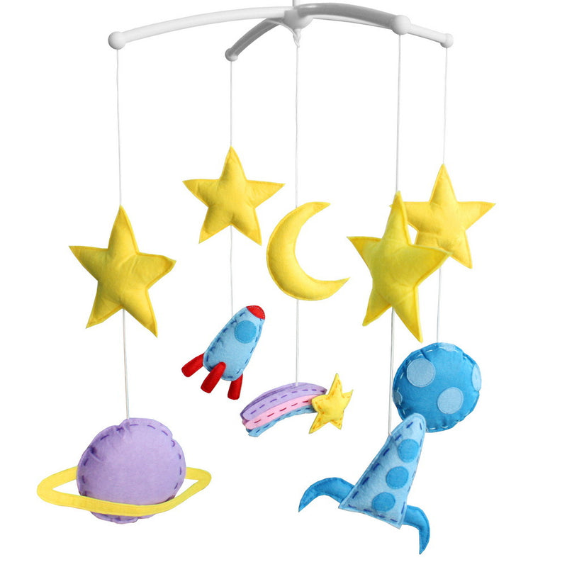 Space Rocket Handmade Baby Crib Mobile Cute Moon Star Baby Musical Mobile Kids Room Nursery Decor for Boys