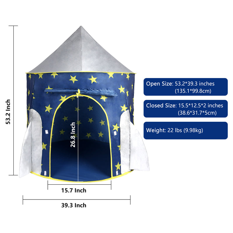 Kids Tent Rocket Spaceship; Kids Play Tent; Unicorn Tent for Boys & Girls; Kids Playhouse; Pop up Tents Foldable; Toddler Tent; Gift for Kids; Indoor & Outdoor; Blue; Space Theme