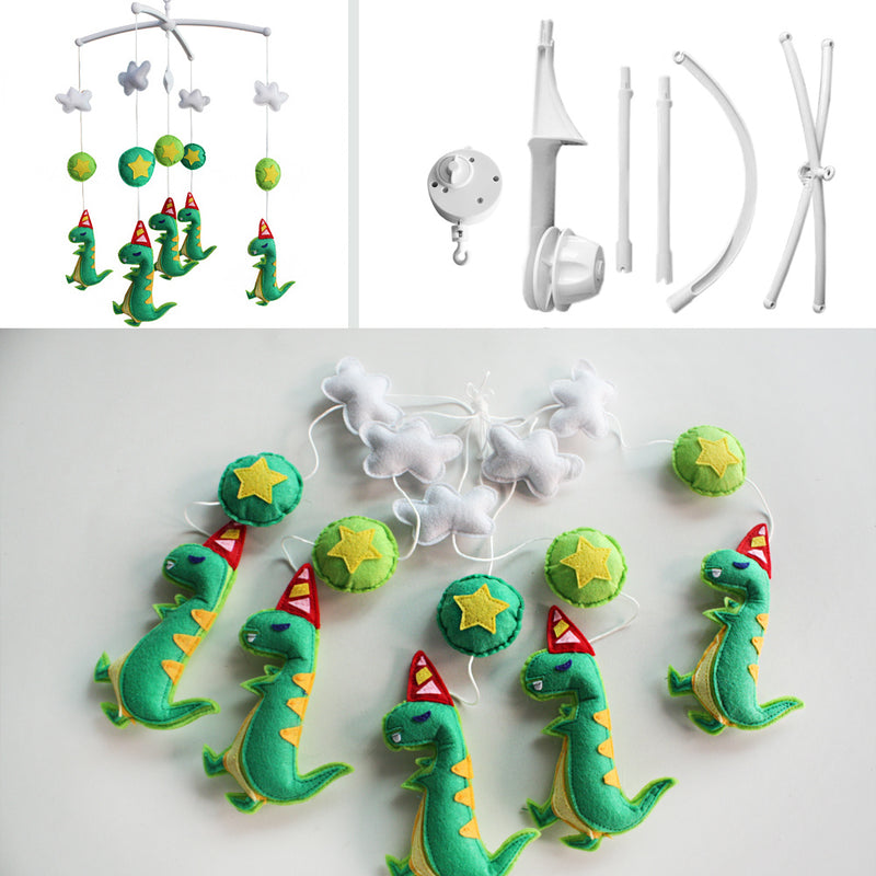 Handmade Baby Crib Musical Mobile Bell Baby Shower Gift Nursery Decor ; Green Dinosaur with Hat