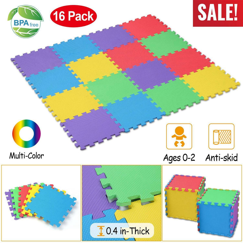 16Pcs Kids Puzzle Exercise Play Mat Interlocking Non-Toxic EVA Floor Mat Multi-Color Anti-Skid Playmat