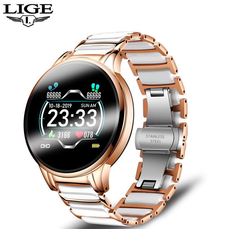 LIGE cross-border smart watch ceramic watch chain watch multi-function sports waterproof watch blood pressure itching